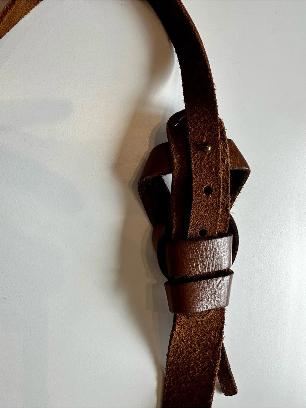 Vintage Brown Genuine Leather Knotted Skinny Belt Boho Western 36”